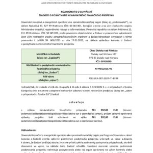 Rozhodnutie o schválení žiadosti o poskytnutie nebávratného finančného príspevku SIEA